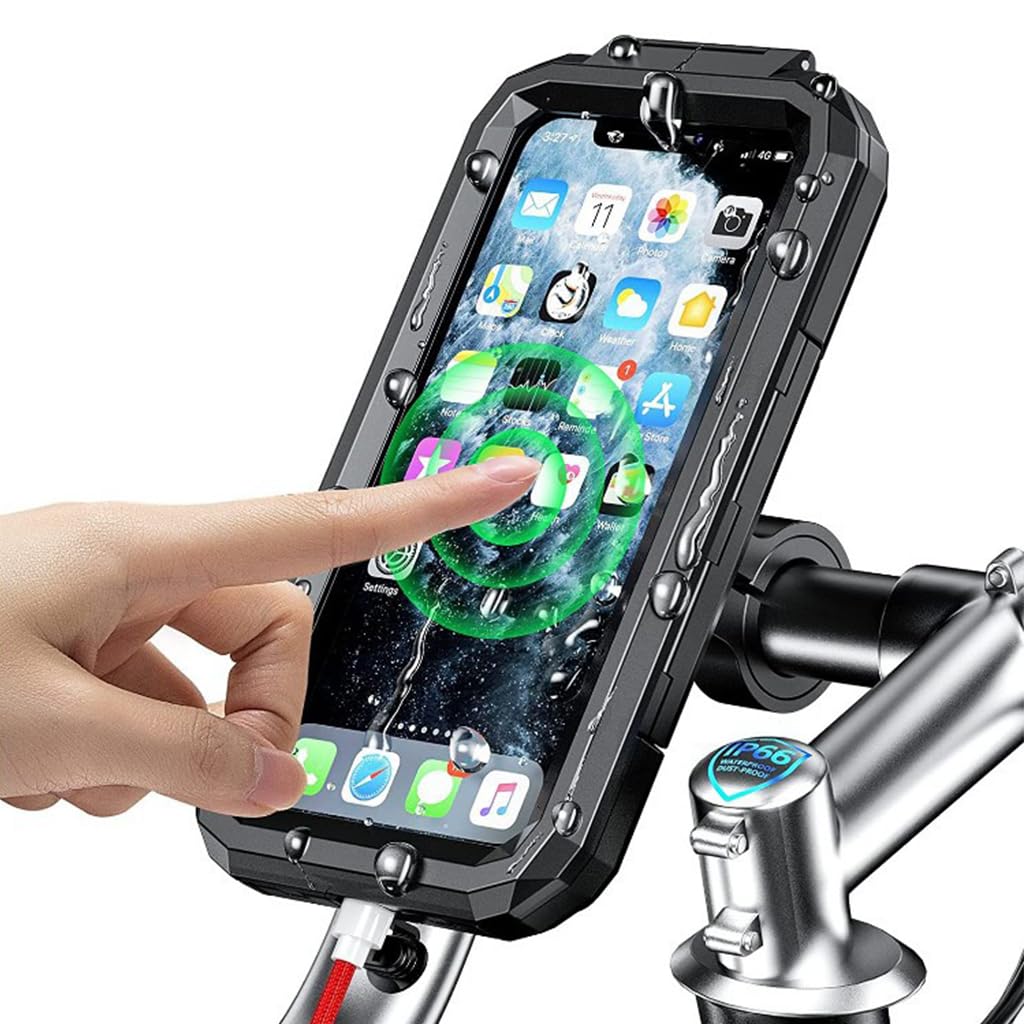 STHIRA Mobile Holder for Bike, 360 ° Rotatable Outdoor Waterproof Phone Mount Holder with Aluminum Alloy Installation Base Anti-Glare Touch Screen Design Phone Holder for 6.1'' Phone and Below STHIRA Mobile Holder for Bike, 360 ° Rotatable Outdoor Waterproof Phone Mount Holder with Aluminum Alloy Installation Base Anti-Glare Touch Screen Design Phone Holder for 6.1'' Phone and Below